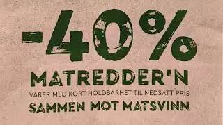 Прилавок в магазине Норвегии с 40% и 70% скидками на продукты.