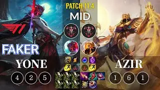 T1 Faker Yone vs Azir Mid - KR Patch 11.4