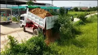 First Start New Project!! Activities of the 5-ton trucks pour soil & pushing soil by Dozer D20P
