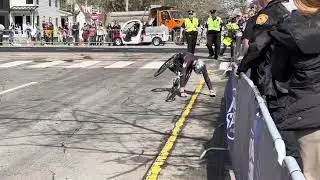 2024 Crash Boston Marathon men&rsquo;s wheelchair crash. Marcel Hug. Mile 17.5 Newton, MA.
