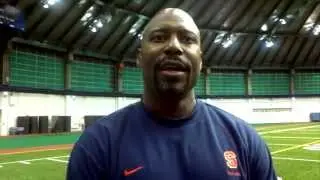 Dan Tortora with Syracuse RBs coach DeAndre Smith (SU Football Fall 2013)
