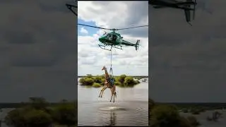 Giraffe Rescued from Island Flooding in Helicopter #shorts #animalrescue #love #wildlife #foryou #ai