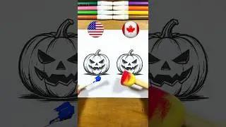 Q-tips 🇺🇸 VS Foam Brush 🇨🇦! Pumpkin With Different Techniques Color! 👀 #artchallenge #shorts