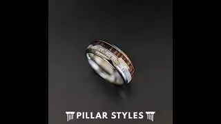 Zebra Wood Wedding Band Antler Ring with Arrow Inlay