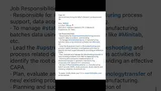 Hiring | MSAT | M.Sc | Ph.D | Biotech | Pune#youtubefeed #shortsfeed #youtubeshorts #biotech #shorts