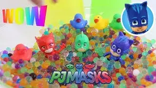 PJ Masks  Disney swimming in colorful beads.Learn colors with PJ Masks