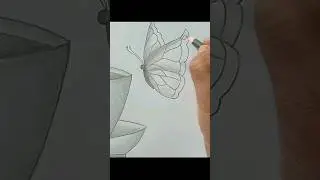 tea cup 🍵 drawing with butterfly 🦋 ll #shorts #youtubeshorts #sketchdrawing #drawing