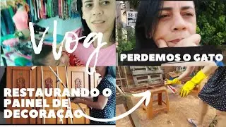 COMO RESTAUREI  GASTANDO POUCO O PAINEL VELHO DE DECORA&Ccedil;&Atilde;O  /PERDEMOS O GATO/VLOG DE 4 DIAS.