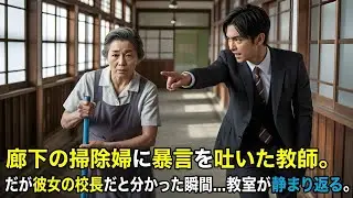 廊下の掃除婦に暴言を吐いた教師。だが彼女の正体が校長だと分かった瞬間…教室が静まり返る。