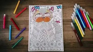 Quietly Cinematic Coloring ✨ ASMR ✨ (No Talking) Reduced brightnes. Incredible Mandala Cat 🐈🎨