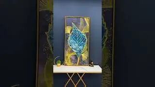 Golden Waves Shapes Turquoise and Green Leaf Feather Canvas Wall Painting