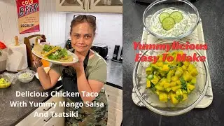 Как приготовить вкусные тако с курицей, манго и авокадо, а также цацики. Вкусно и легко.