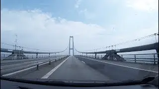 Crossing the Great Belt Bridge in Denmark
