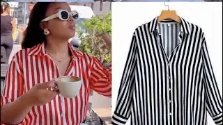 How to cut and sew this trendy striped shirt with V-neckline |Beginner friendly 
