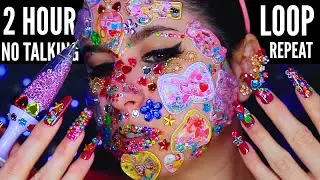 ASMR 2 Hour Loop: NO TALKING, Dopamine Face Gems, Water Sounds & Long Nails Tapping Liquid Stickers