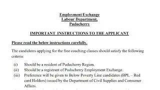 Free Coaching for Exams - Puducherry Labour Department - Eligibility & Registration process✍️