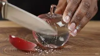Red Glass Apple Cutting ASMR | Crystal Berry Slice Sounds | Ultra Satisfying 🔪