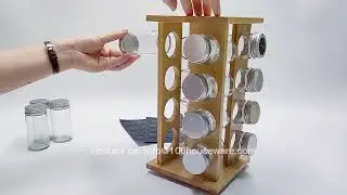 Bamboo Revolving Spice Rack Set with 16 Spice Jars