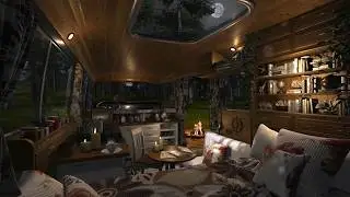 Campervan Night Ambience | Forest & Beach | Campfire, Rain/Thunder, Waves & Nature Sounds