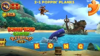 [Donkey Kong Country Returns HD] 2-1 Poppin' Planks All Collectables 100%