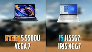 (i5 1155G7) Iris Xe Graphics vs Ryzen 5 5500U (Vega 7) Laptop - Gaming Test 2022
