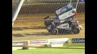 Brooke Tatnell and Donny Schatz roll around while their natanial athems at the 2014 G.A.S.C