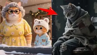 Ginger Kitten and Grandma Help a Poor Cat Who Has No Food to Eat 🐾❤️🍞