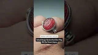 Hand Engraved Red Yemeni Aqeeq Stone With  Safavid Design Handcrafted Sterling Silver Ring