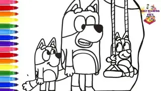 Bluey, Bingo, and Bandit 🐶🐕🌳💙💚Her Family Drawing, Painting And Coloring for Kids Toddlers_ Child Art