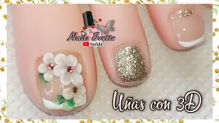 Decoración de uñas en 3D / Flores básicas 3d / Uñas bonitas con french / Idea para pedicure