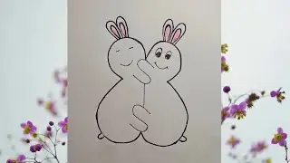 Cute bunny hugging drawing tutorial/how to draw two rabbits hugging each other