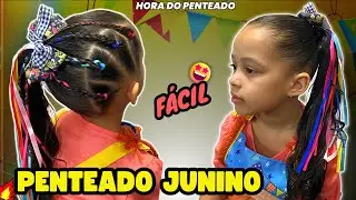 🌽🔥🎉 PENTEADO INFANTIL FÁCIL PARA FESTA JUNINA COM TRANÇAS E FITAS | penteado para criança