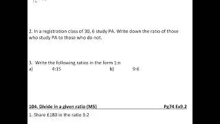 Year 12  103. Simplifying Ratios & Change from ratios to fractions (M5)