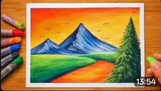 Sunset Mountain Scenery Drawing with Oil Pastels 🏔️✨ Step by Step for Beginners