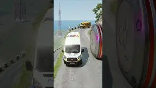 Cars & School Bus vs Giant Pit Bollards Crash - BeamNG.drive
