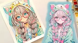 Как нарисовать аниме-девушку акварелью - Урок рисования аниме-девушки #artofMojgan