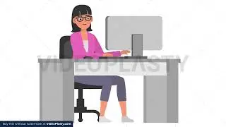 Casual Woman Cartoon Character is Typing on Computer Stock Animation