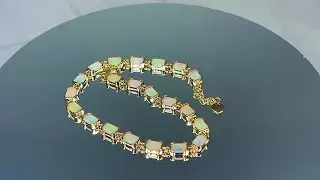 14kt Yellow Gold rectangular Crystal Opal half bezel set bracelet