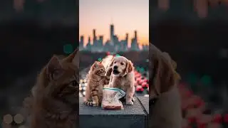 City Lights & Best Friends: Kitten and Puppy Contemplate the Urban Jungle