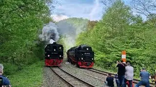 Eisfelder Talm&uuml;hle: Doppelausfahrt mit Malletlok 99 5906 (zum letzten Mal im Plandienst), 2022 05 14