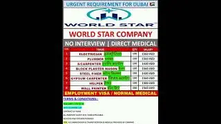 New Job In Dubai 🇦🇪 World Star Company #dubai#job#electrician#plumber#mason#steel#fixer#helper