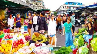 Beautiful Kandal Market screen​ - Vegetables, fruits, seafood, fish, meat -  Cambodian Street Food