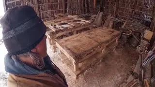Making a work table out of maple slabs from the snowy woods