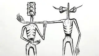 How to draw Siren Head attacking Traffic Light Head. Centaurus Art