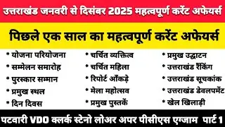 उत्तराखंड पिछले 1 साल का महत्वपूर्ण करेंट अफेयर Class 1 January To December 2025 Uksssc Ukpsc Exam 