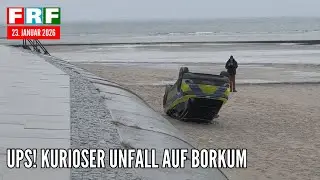 Unfall auf Borkum: Laster und Polizeiwagen stürzen von spiegelglatter Inselpromenade