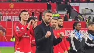 Matheus Cunha, Sesko, Michael Carrick & Manchester United celebrating after Fulham win 