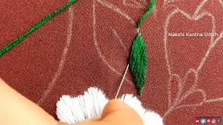 Hand Embroidery Leaf Doodles  Tutorial With Romanian Stitch,Fancy Cushion Cover Corner Design#14 P-2