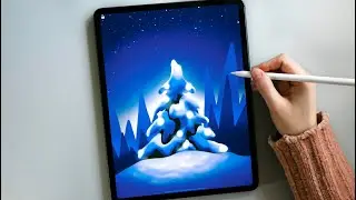 Glowing Tree on a Winter Night 🌲 Procreate Drawing