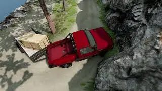 BeamNG, 4x4 truck pulling a 1 ton box in a trailer offroad